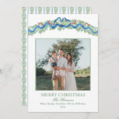 Blue Bow Christmas Garland Nutcracker 2 Photos シーズンカード (正面/裏面)