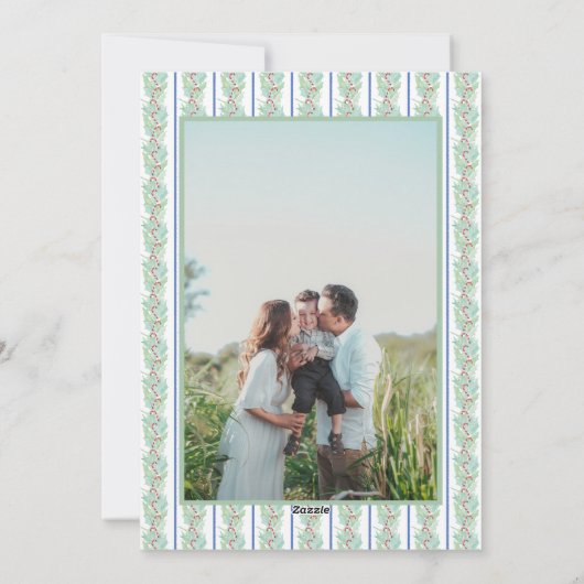 Blue Bow Christmas Garland Nutcracker 2 Photos シーズンカード (裏面)