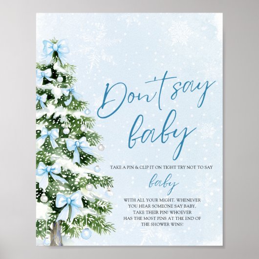 Blue Bow Christmas Tree Baby Shower Don't Say Baby ポスター (正面)