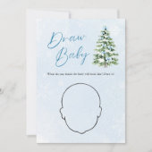 Blue Bow Christmas Tree Baby Shower Draw Baby Game 招待状 (正面)
