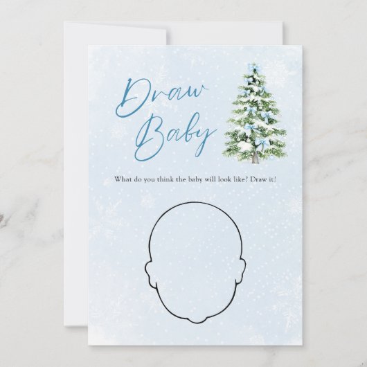 Blue Bow Christmas Tree Baby Shower Draw Baby Game 招待状 (正面)