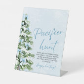 Blue Bow Christmas Tree Baby Shower Pacifier Hunt 台座サイン (正面)