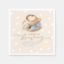 Blue Bow Coffee Baby Is Brewing Boy Baby Shower スタンダードカクテルナプキン