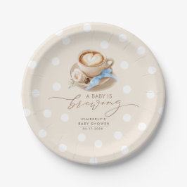 Blue Bow Coffee Baby Is Brewing Boy Baby Shower ペーパープレート