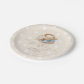 Blue Bow Coffee Baby Is Brewing Boy Baby Shower ペーパープレート (アングル)