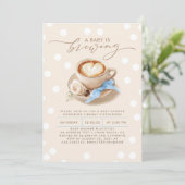 Blue Bow Coffee Baby Is Brewing Boy Baby Shower 招待状 (スタンド正面)