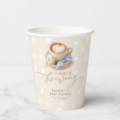 Blue Bow Coffee Baby Is Brewing Boy Baby Shower 紙コップ (裏面)