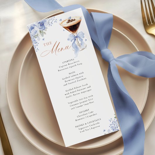 Blue Bow Coffee Bridal Shower Menu Card メニュー