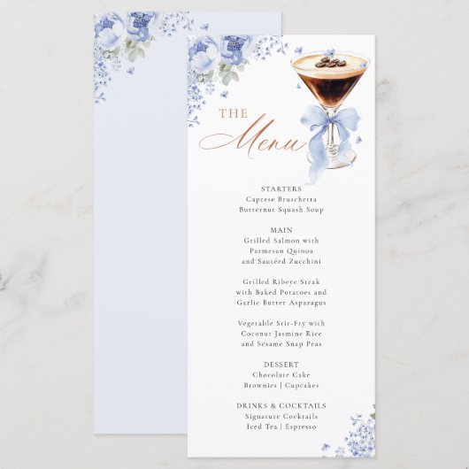 Blue Bow Coffee Bridal Shower Menu Card メニュー (正面/裏面)