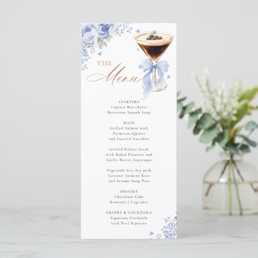 Blue Bow Coffee Bridal Shower Menu Card メニュー (スタンド正面)