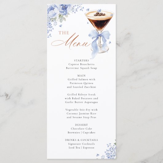Blue Bow Coffee Bridal Shower Menu Card メニュー (正面)
