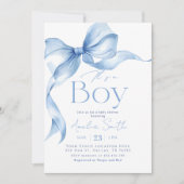 Blue Bow Coquette Boy Baby Shower 招待状 (正面)