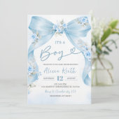 Blue Bow Coquette Boy baby shower Invitation 招待状 (スタンド正面)