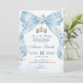 Blue Bow Coquette Crown Floral Quinceanera Invitat 招待状 (スタンド正面)