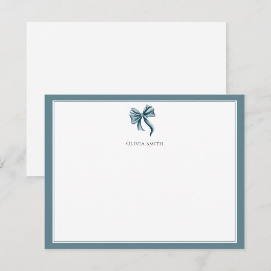 Blue Bow Coquette Personalized ノートカード (正面/裏面)