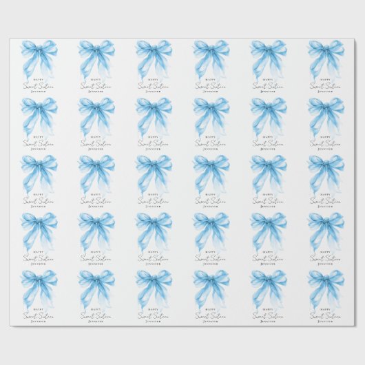 Blue Bow Coquette Script Sweet 16 Party  ラッピングペーパー (フラット)
