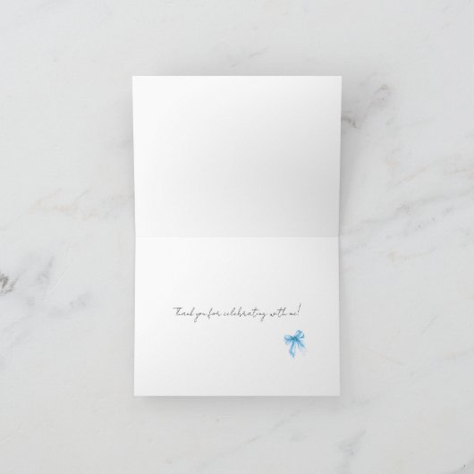 Blue Bow Coquette Script Sweet 16 Thank You  サンキューカード (内部)