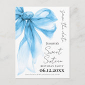 Blue Bow Coquette Sweet 16 Save the Date  ポストカード (正面)