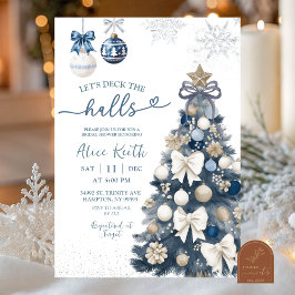 Blue Bow Coquette Winter Christmas Bridal Shower 招待状