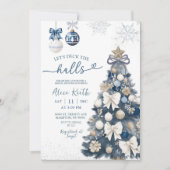 Blue Bow Coquette Winter Christmas Bridal Shower 招待状 (正面)