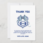 Blue Bow Crest Rookie Football Sport Baby Shower サンキューカード (正面)