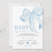 Blue Bow Cute Pearls Coquette Baby Shower 招待状 (正面)
