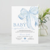 Blue Bow Cute Pearls Coquette Baby Shower 招待状 (スタンド正面)