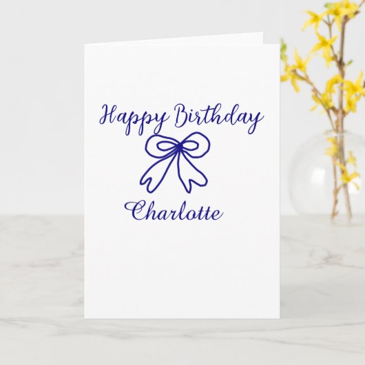 Blue bow CUTIE ADD NAME BABY happy birthday  カード (黄色い花)