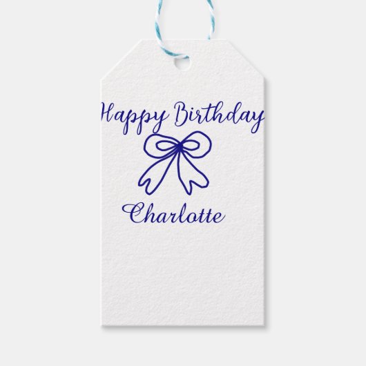 Blue bow CUTIE ADD NAME BABY happy birthday  ギフトタグ (正面)