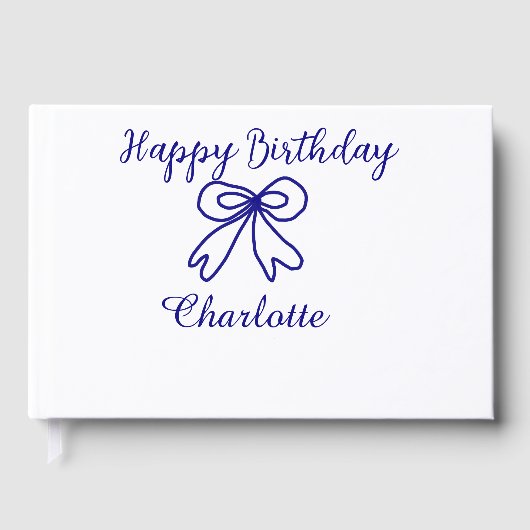 Blue bow CUTIE ADD NAME BABY happy birthday  ゲストブック (正面)