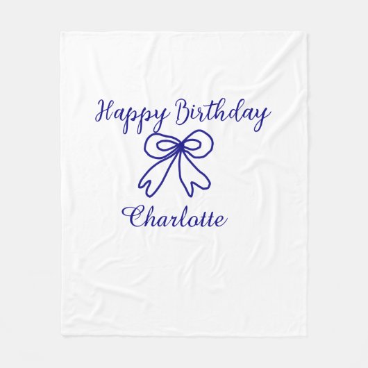 Blue bow CUTIE ADD NAME BABY happy birthday  フリースブランケット (正面)