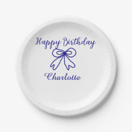 Blue bow CUTIE ADD NAME BABY happy birthday  ペーパープレート