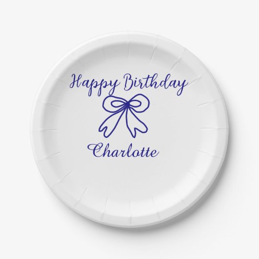 Blue bow CUTIE ADD NAME BABY happy birthday  ペーパープレート (正面)