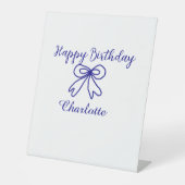 Blue bow CUTIE ADD NAME BABY happy birthday  台座サイン (正面)