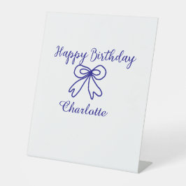 Blue bow CUTIE ADD NAME BABY happy birthday  台座サイン