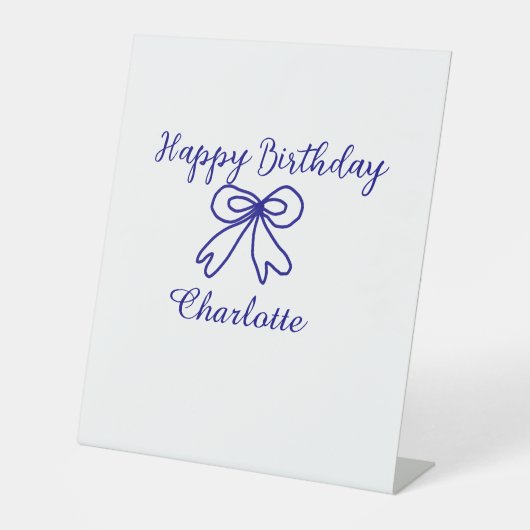 Blue bow CUTIE ADD NAME BABY happy birthday  台座サイン (正面)