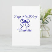 Blue bow CUTIE ADD NAME BABY happy birthday  招待状 (スタンド正面)