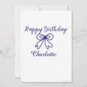 Blue bow CUTIE ADD NAME BABY happy birthday  招待状 (裏面)