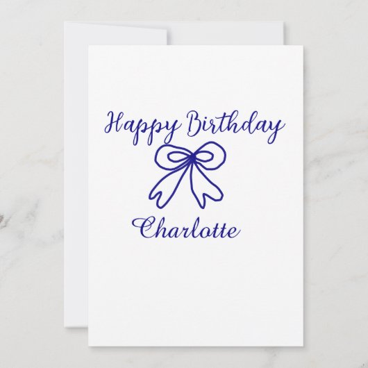 Blue bow CUTIE ADD NAME BABY happy birthday 招待状 (裏面)