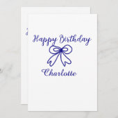 Blue bow CUTIE ADD NAME BABY happy birthday  招待状 (正面/裏面)