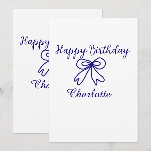 Blue bow CUTIE ADD NAME BABY happy birthday 招待状 (正面/裏面)