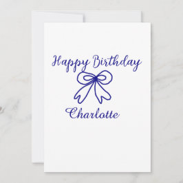 Blue bow CUTIE ADD NAME BABY happy birthday  招待状