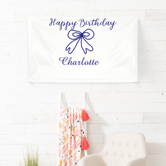 Blue bow CUTIE ADD NAME BABY happy birthday 横断幕 (インサイチュ)