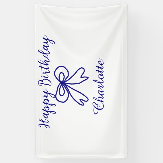 Blue bow CUTIE ADD NAME BABY happy birthday  横断幕 (縦)
