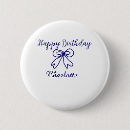 Blue bow CUTIE ADD NAME BABY happy birthday  缶バッジ