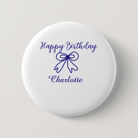 Blue bow CUTIE ADD NAME BABY happy birthday  缶バッジ (正面)