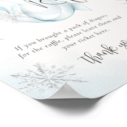 Blue Bow Diaper Raffle Sign Baby Shower ポスター (角)