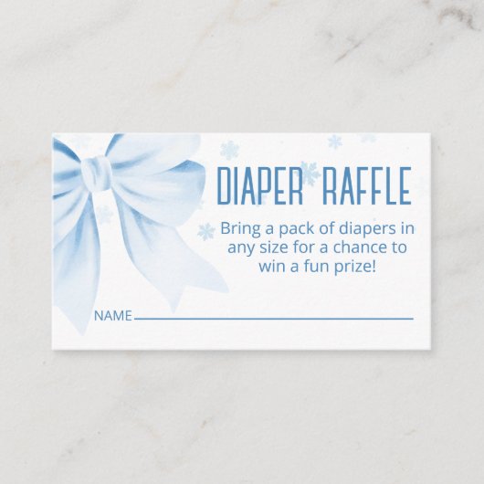 Blue Bow Diaper Raffle Winter Baby Shower エンクロージャーカード (正面)
