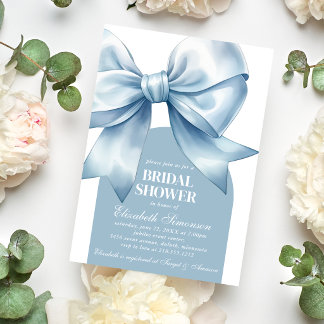 Blue Bow Elegant Bridal Shower 招待状