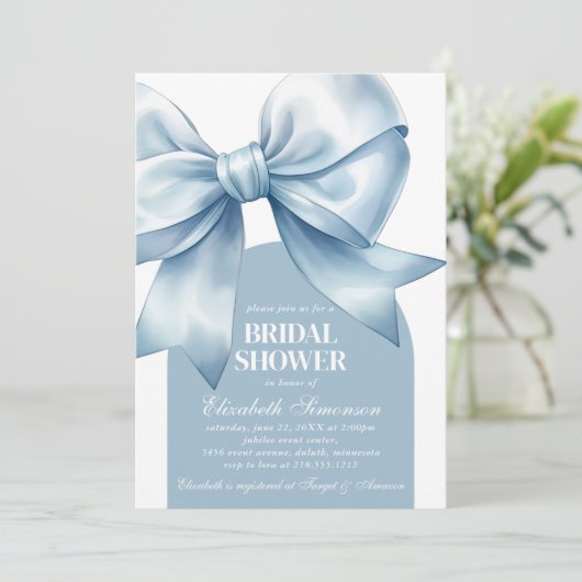 Blue Bow Elegant Bridal Shower 招待状 (スタンド正面)